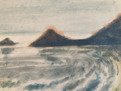 Dessin 1960 Peinture Papier Aquarelle Paysage Mer A Identifier art  Marine