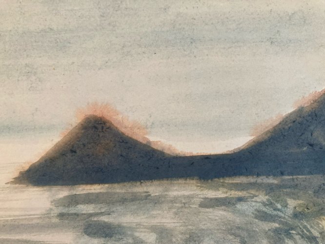 Dessin 1960 Peinture Papier Aquarelle Paysage Mer A Identifier art  Marine