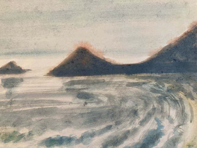 Dessin 1960 Peinture Papier Aquarelle Paysage Mer A Identifier art  Marine