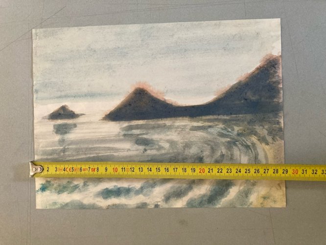 Dessin 1960 Peinture Papier Aquarelle Paysage Mer A Identifier art  Marine