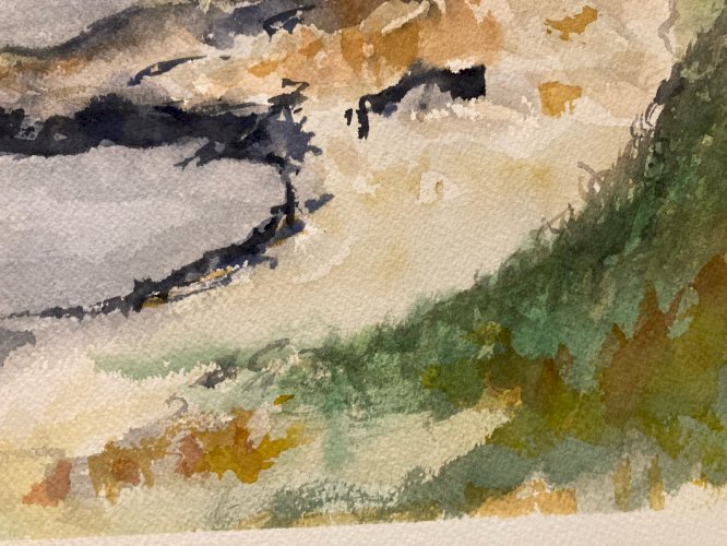 Dessin 1960 Peinture Papier Aquarelle Paysage Mer A Identifier Marine Art