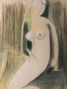 Dessin 1960 Sur Papier Femme Nue Nu Atelier Crayon Minimaliste Cubisme Art