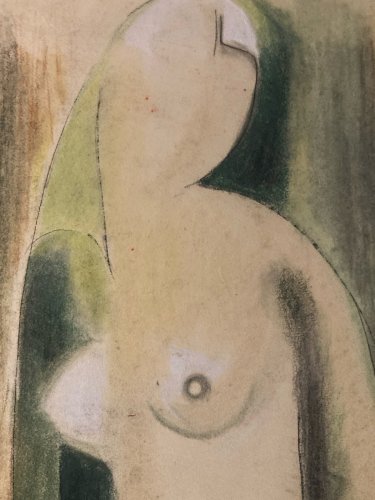 Dessin 1960 Sur Papier Femme Nue Nu Atelier Crayon Minimaliste Cubisme Art