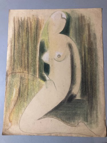 Dessin 1960 Sur Papier Femme Nue Nu Atelier Crayon Minimaliste Cubisme Art