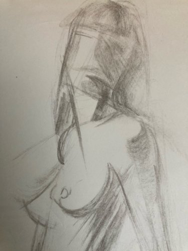 Dessin 1970 Art Crayon Femme Nu Nue Erotique Ancien Post Cubisme Papier