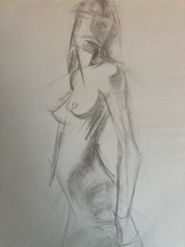 Dessin 1970 Art Crayon Femme Nu Nue Erotique Ancien Post Cubisme Papier