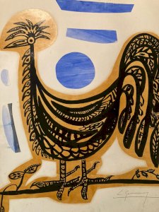 Dessin  1970 Coq Poule Animal Animaux Ancien Encre Peinture A Identifier Art