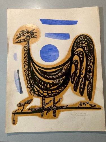 Dessin  1970 Coq Poule Animal Animaux Ancien Encre Peinture A Identifier Art