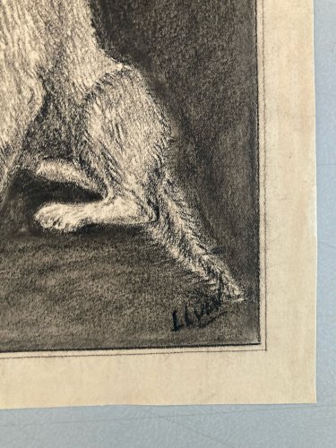 Dessin 1970 Crayon Chien Animal Animaux Art Brut Naïf  Drawing Ancien Original