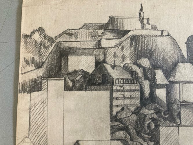 Dessin 1970 Crayon Paysage Cubisme Futurisme À Identifier Cubiste Futuriste Art