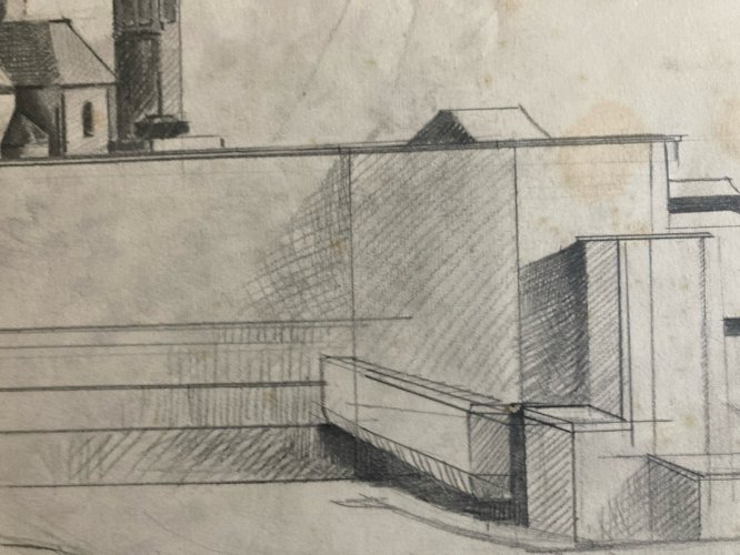 Dessin 1970 Crayon Paysage Cubisme Futurisme À Identifier Cubiste Futuriste Art