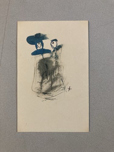 Dessin 1970 Lavis Encre Portrait Femme Expressionniste annie perinaux