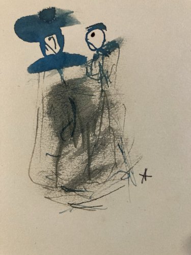 Dessin 1970 Lavis Encre Portrait Femme Expressionniste annie perinaux
