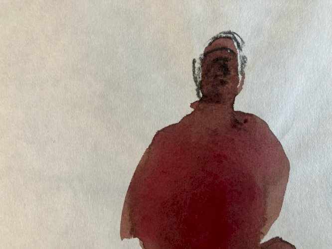Dessin 1970 Nu Aquarelle Crayon Homme Portrait Art Deuxième Moitier Xxe