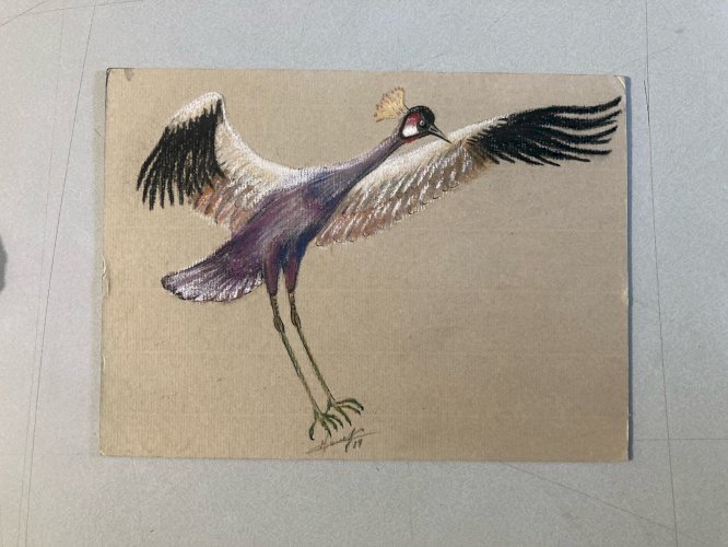 Dessin 1980 Oiseau Crayon Fusain Grue Animal Animaux A Identifier Art XXe