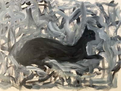 Dessin 1980 Peinture Papier Gouache Chat Signé A Identifier Expressionnisme