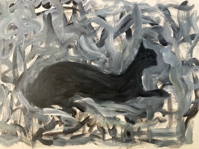 Dessin 1980 Peinture Papier Gouache Chat Signé A Identifier Expressionnisme