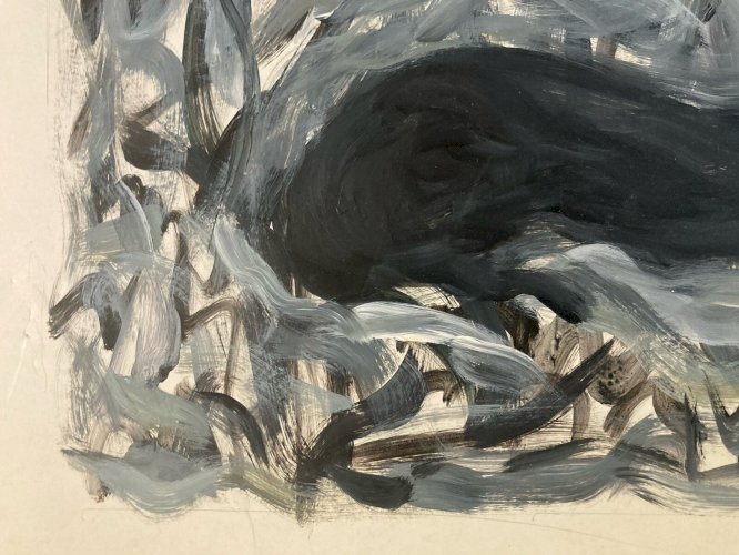 Dessin 1980 Peinture Papier Gouache Chat Signé A Identifier Expressionnisme