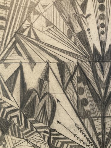 Dessin Abstrait 1950 Crayon Sur Papier abstraction Constructivisme Art XXe