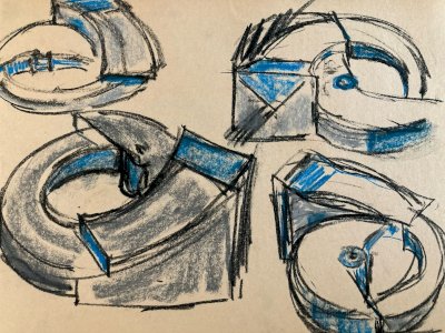 Dessin Abstrait  abstraction, Art Fusain 1980 A Identifier Spirale XXe