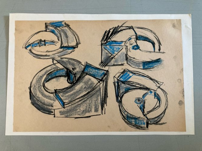 Dessin Abstrait  abstraction, Art Fusain 1980 A Identifier Spirale XXe