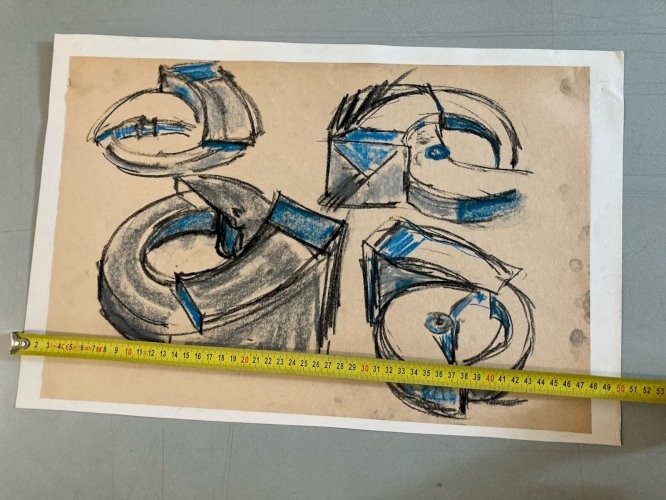 Dessin Abstrait  abstraction, Art Fusain 1980 A Identifier Spirale XXe