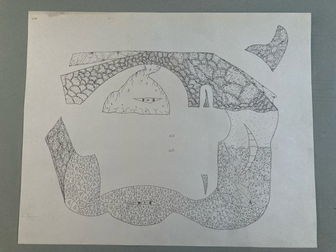 Dessin  Abstrait Encre Sur Papier abstraction 1980 À Identifier Grotte