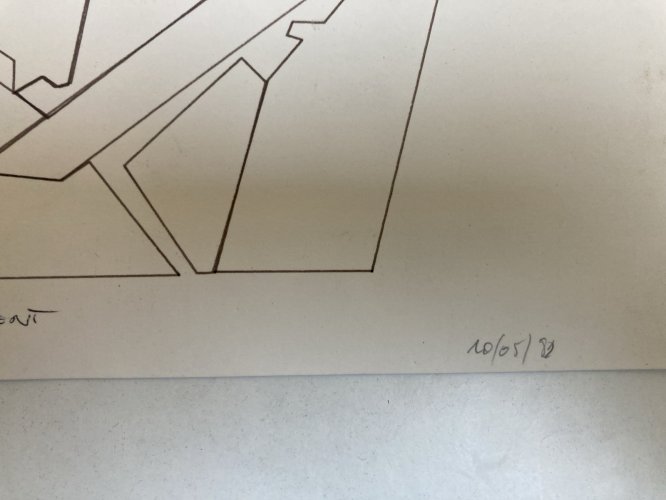 Dessin  Abstrait Encre Sur Papier abstraction 1980 Anamorphose Cubiste Art