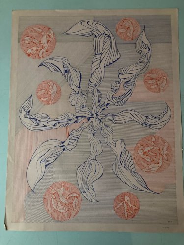 Dessin  Abstrait Encre Sur Papier abstraction 1981 À Identifier Fleur