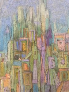 Dessin Abstrait Frederic Gisselbrecht Personnage Cité Art Fusain 1991