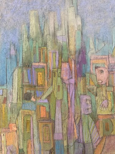Dessin Abstrait Frederic Gisselbrecht Personnage Cité Art Fusain 1991