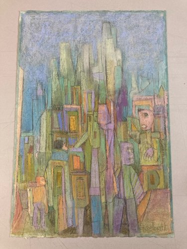 Dessin Abstrait Frederic Gisselbrecht Personnage Cité Art Fusain 1991