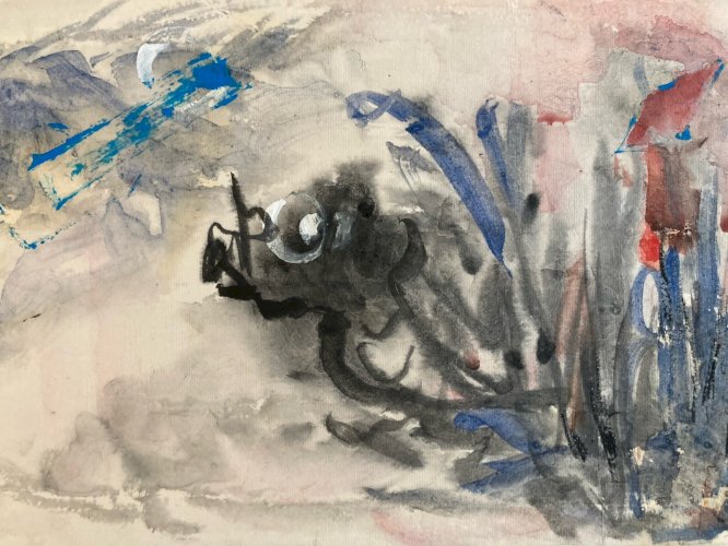 Dessin Abstrait Gouache Peinture abstraction 1960 Papier Curiosité À Identifier