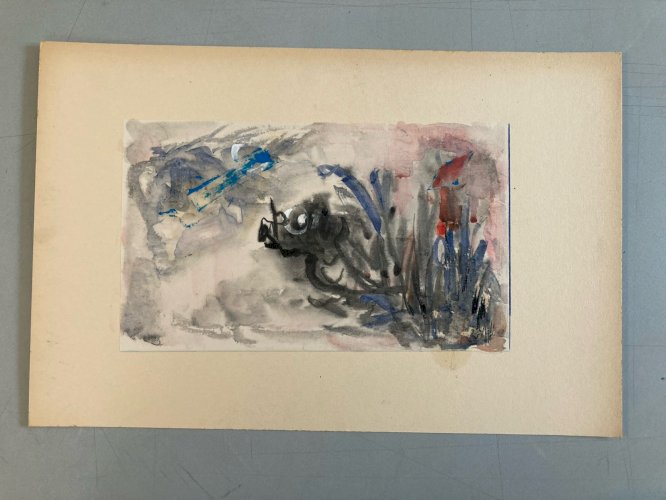Dessin Abstrait Gouache Peinture abstraction 1960 Papier Curiosité À Identifier