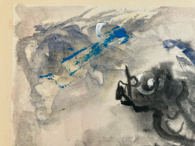 Dessin Abstrait Gouache Peinture abstraction 1960 Papier Curiosité À Identifier