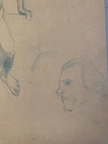 Dessin Académique Mine De Plomb nu ancien homme crayon Portrait 1910 Art