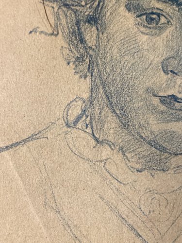 Dessin Alfred Leymarie Portrait Crayon Papier Femme  1914 At Déco Etude Signé