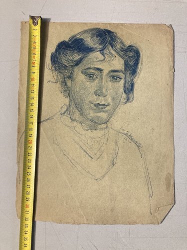 Dessin Alfred Leymarie Portrait Crayon Papier Femme  1914 At Déco Etude Signé