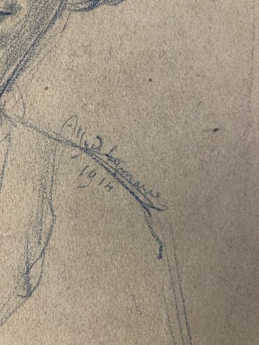 Dessin Alfred Leymarie Portrait Crayon Papier Femme  1914 At Déco Etude Signé