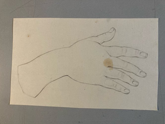 dessin anatomie mine plomb XIXe Main Art Ancien 1850 Doigt École Française