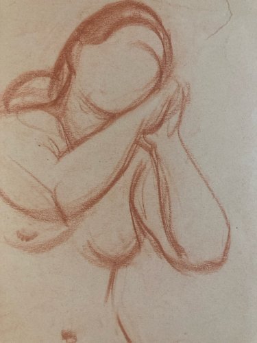 Dessin Ancien 1947 Papier Art Nue Femme Nu Erotique A Identifier Sanguine