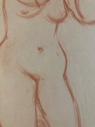 Dessin Ancien 1947 Papier Art Nue Femme Nu Erotique A Identifier Sanguine