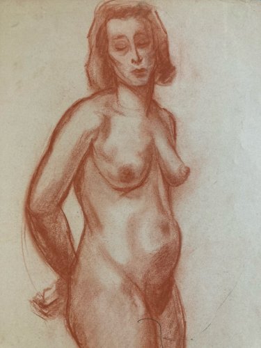 Dessin Ancien Art 1945 Crayon Femme Nu Nue Erotique A Identifier Sanguine