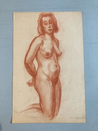 Dessin Ancien Art 1945 Crayon Femme Nu Nue Erotique A Identifier Sanguine