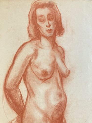 Dessin Ancien Art 1945 Crayon Femme Nu Nue Erotique A Identifier Sanguine