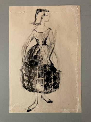 Dessin Ancien Crayon Art Deco 1950 Sur Papier Femme  Collection Art  Mode