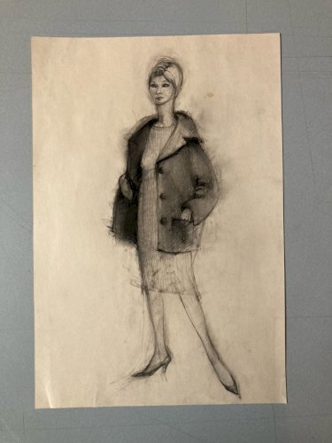 Dessin Ancien Crayon Art Deco 1950 Sur Papier Femme  Collection Art  Mode
