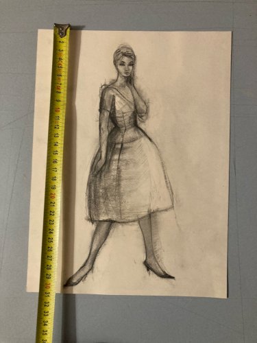 Dessin Ancien Crayon Art Deco 1950 Sur Papier Femme  Collection  Mode Art
