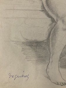 Ancient Drawing Pencil Ink Woman Classical Study 1950 Yvonne DEGUÉRET