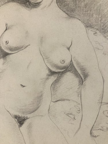 Dessin Ancien Crayon Encre Femme étude classique 1950 Yvonne DEGUÉRET
